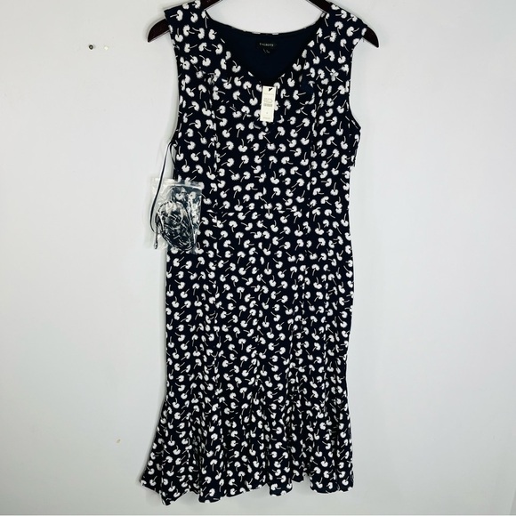 Talbots Dresses & Skirts - Talbots NEW Size 8 Floral Navy V-Neck Sheath midi Chiffon Dress Belted
